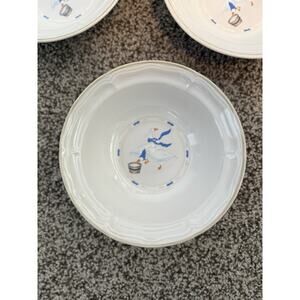 5 - Vintage Newcor Stoneware 7” Soup Bowls Countryside Geese 1980s